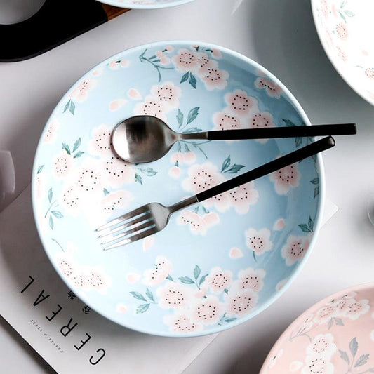 Japanese-Inspired Porcelain Tableware Set – Floral Design for Restaurants and Home Use