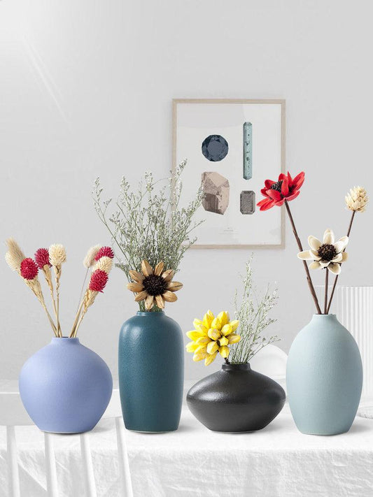 Japanese Minimalist Ceramic Flower Vase – Handmade Art for Living Room, Bedroom, and Desktop Decor