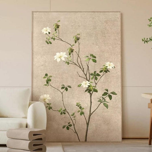 Japanese Style Decorative Canvas Painting – Framed Plant and Flower Art for Living Room Decor