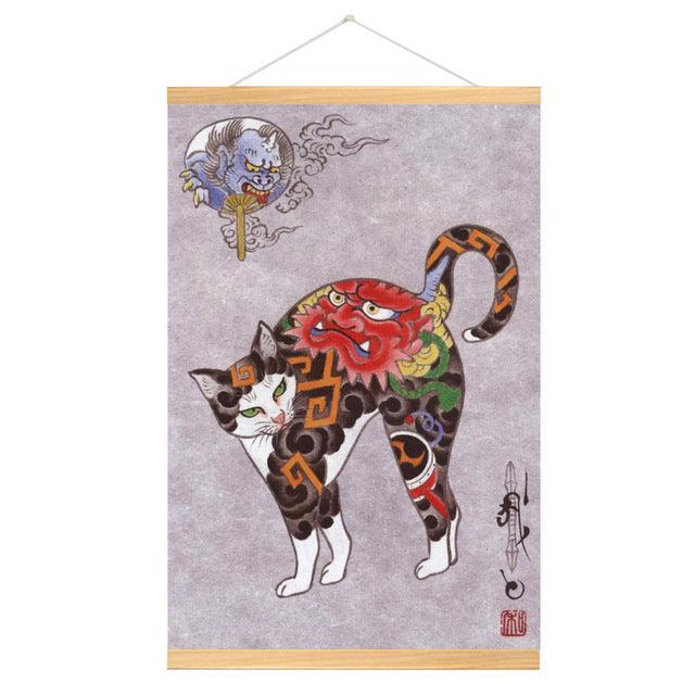 HD Chinese Fir Painting Japanese Style Samurai Cat Canvas Painting