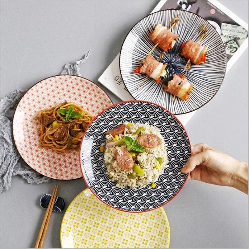 Creative Japanese Ceramic Plate – Large 20cm Flat Plate with Underglaze Printing, Microwave and Dishwasher Safe