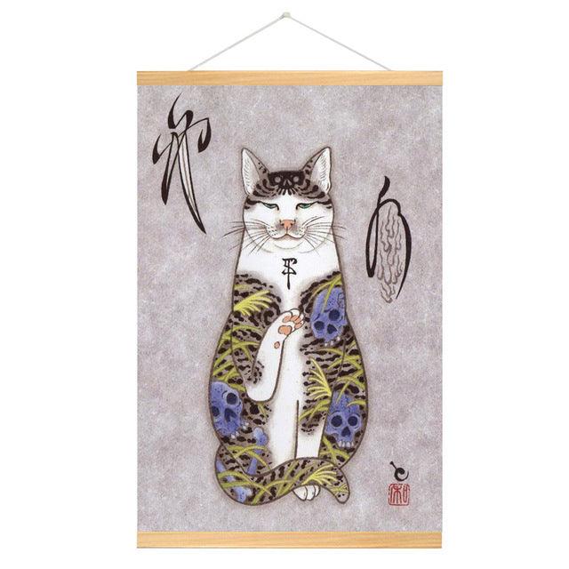 HD Chinese Fir Painting Japanese Style Samurai Cat Canvas Painting