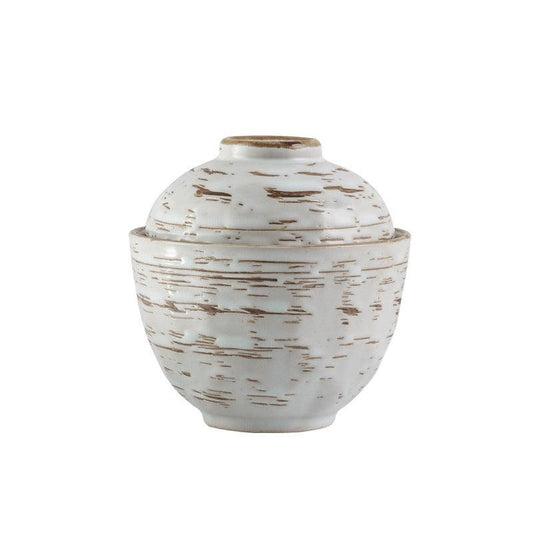 Hand-Painted Japanese Ceramic Bowl with Lid – Porcelain Tureen, 10cm, Striped Design