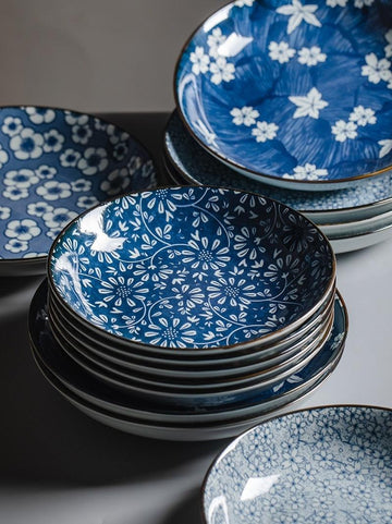 Japanese Ceramic Tableware Set – Assorted Patterns, 7-inch and 8-inch Plates