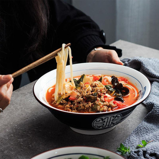 Ceramic Japanese Ramen Bowl – Porcelain Underglaze, Available in 6, 7, 8-Inch Sizes