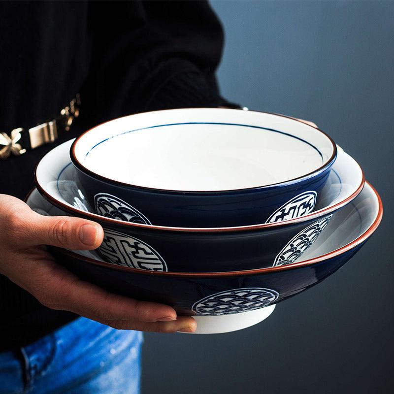 Ceramic Japanese Ramen Bowl – Porcelain Underglaze, Available in 6, 7, 8-Inch Sizes