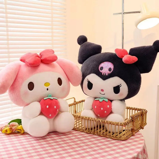 Sanrio Strawberry Kuromi Plush Pillow | 22/35cm Soft Stuffed Animal Toy | Cute Strawberry Melody Doll Gift for Girls