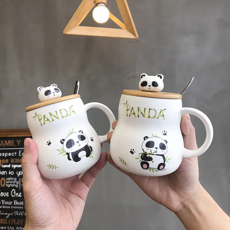 400ml Cute Cartoon Panda Ceramic Mug with Lid & Spoon | Adorable Coffee & Milk Tea Mug | Perfect Breakfast Cup & Novelty Gift