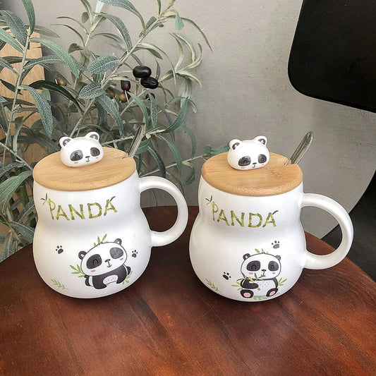 400ml Cute Cartoon Panda Ceramic Mug with Lid & Spoon | Adorable Coffee & Milk Tea Mug | Perfect Breakfast Cup & Novelty Gift