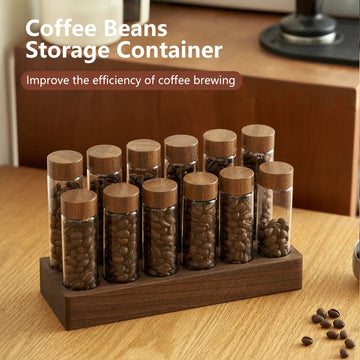 Elegant Coffee Beans Storage Container | Glass Display Rack & Tea Bottle | Single Dose Espresso Accessory & Coffeware Set for Baristas