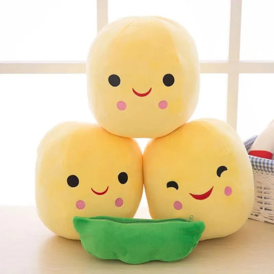 25CM Cute Pea Pod Plush Doll Toy | Kawaii Baby Pillow Gift for Boys & Girls | Soft Plant-Shaped Stuffed Toy