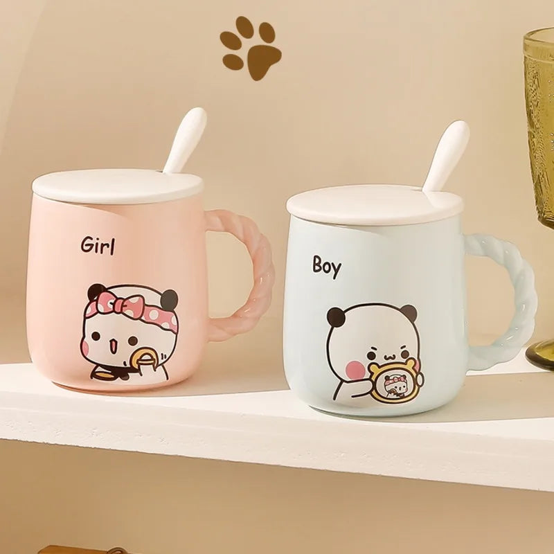 420ml Kawaii Cartoon Yier Bubu Dudu Ceramic Mugs with Lid & Spoon | Mitao Panda Coffee & Milk Cup | Perfect Birthday Gift