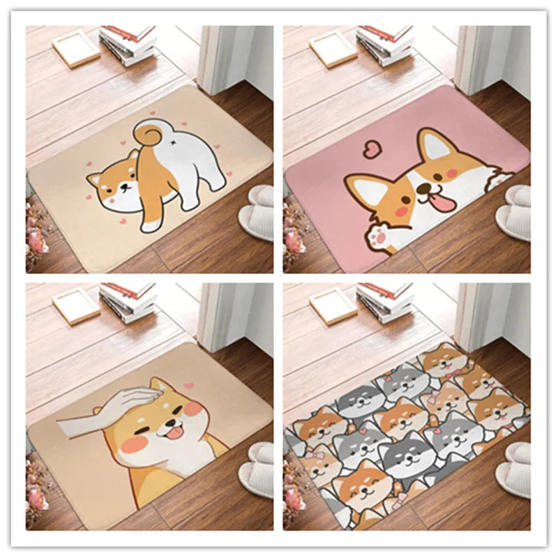 Kawaii Shiba Inu Entrance Doormat | Non-Slip Dog Print Carpet for Living Room, Bathroom, Kitchen & Balcony | 40x60cm Home Decor Floor Mat