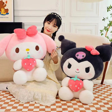 Sanrio Strawberry Kuromi Plush Pillow | 22/35cm Soft Stuffed Animal Toy | Cute Strawberry Melody Doll Gift for Girls