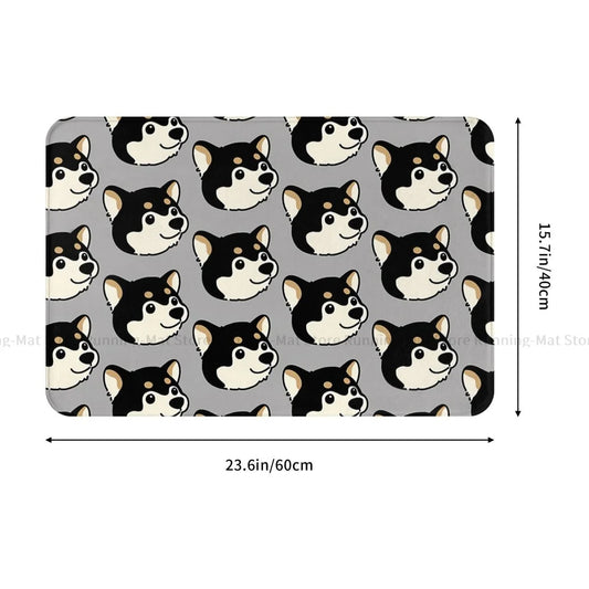 Cute Black Shiba Inu Non-Slip Doormat | Cartoon Style Bath & Bedroom Mat | Modern Indoor Prayer Carpet Home Decor