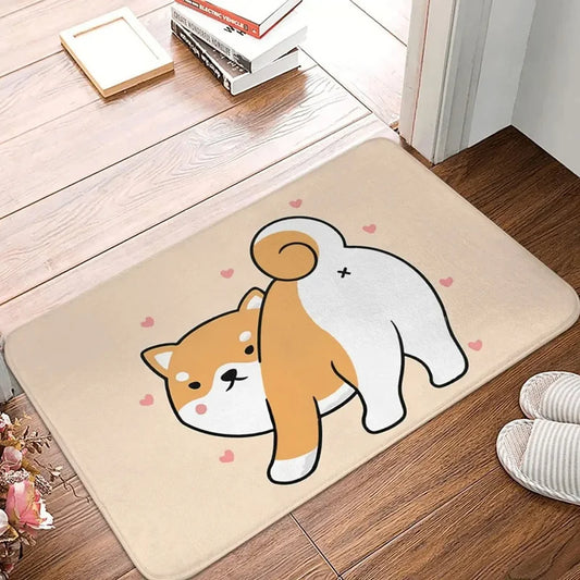 Kawaii Shiba Inu Entrance Doormat | Non-Slip Dog Print Carpet for Living Room, Bathroom, Kitchen & Balcony | 40x60cm Home Decor Floor Mat