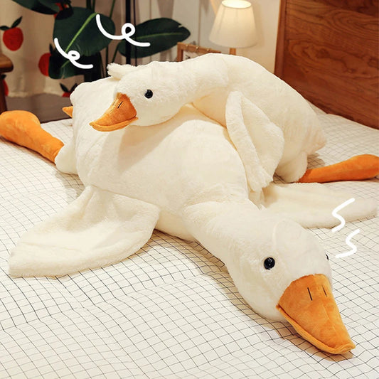 50-190cm Cute Fluffy White Goose Plush Toy – Soft Stuffed Animal Doll & Sleep Pillow for Kids, Kawaii Big Size Duck Gift