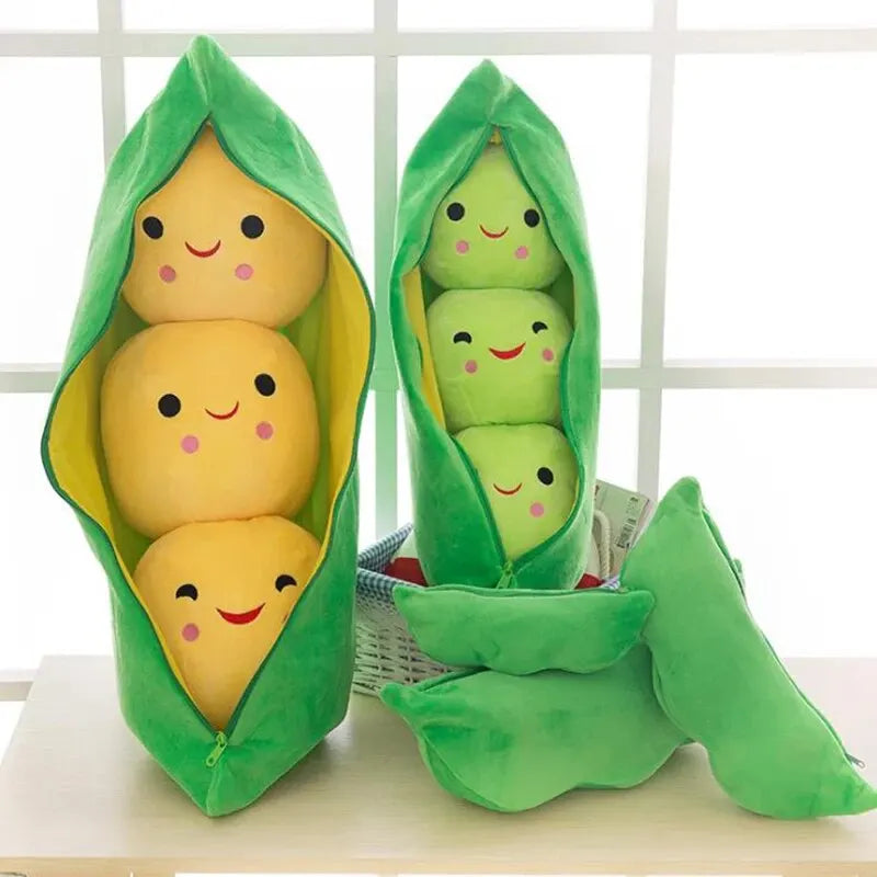 25CM Cute Pea Pod Plush Doll Toy | Kawaii Baby Pillow Gift for Boys & Girls | Soft Plant-Shaped Stuffed Toy