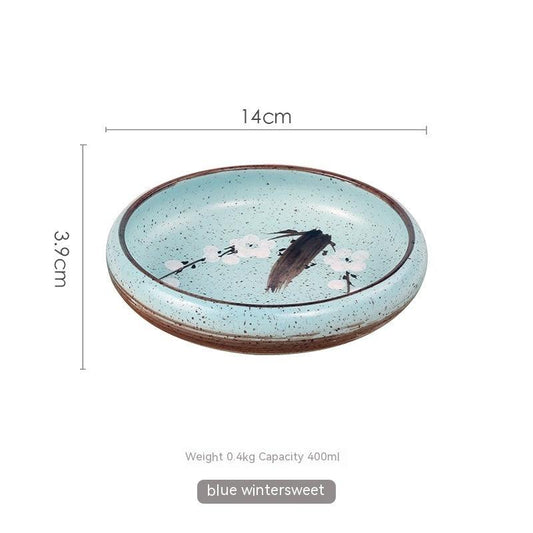 Japanese Style Hand Drawn Ceramic Plate – 6-Inch Porcelain with Floral Underglaze Design