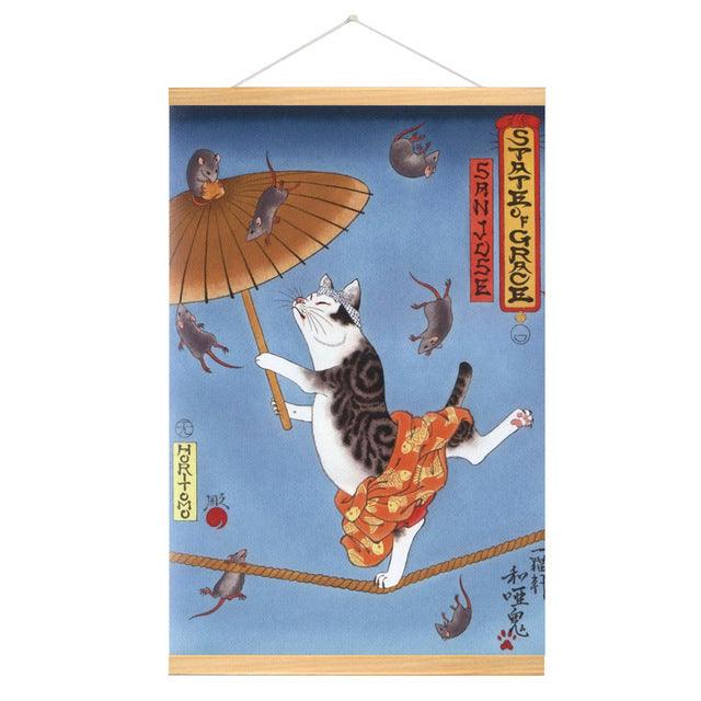 HD Chinese Fir Painting Japanese Style Samurai Cat Canvas Painting