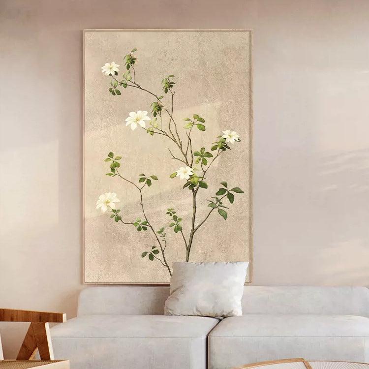 Japanese Style Decorative Canvas Painting – Framed Plant and Flower Art for Living Room Decor